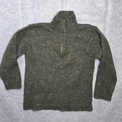 Aran Crafts Sweater Mens Large Green Wool Quarter Zip Mock Neck Made in Ireland - Image 1 of 4