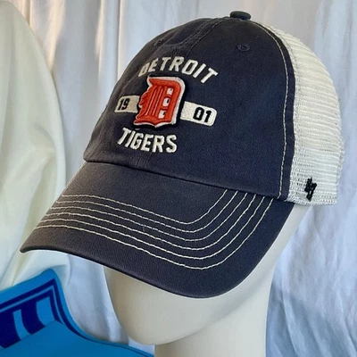MLB Detroit Tigers 1901 Cap Hat '47 Brand Mesh Back Trucker Blue OS Stretch - Image 1 of 4
