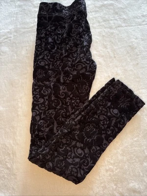 Pantalones Legging Romeo & Juliet Couture Negro Terciopelo Gótico Floral Paisley Y2K Foto 1 de 4