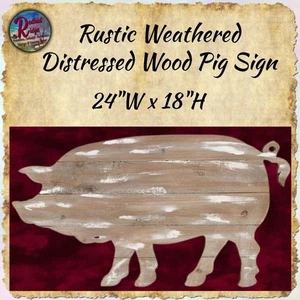 Large Rustic Distressed Weathered Pig Wood Sign 24&quot;x18&quot; - Picture 1 of 1
