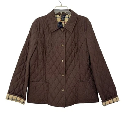 Brooks Brothers Quilted Jacket Women's 16 Brown Cream Check Lining NEW - Image 1 of 4