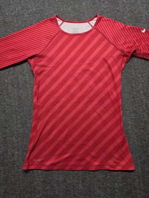Nike Pro Mujer Manga Larga Dri Fit Camisa Correr Hipercálida Rosa Rayas Mediana Foto 1 de 4