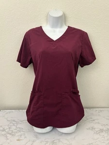 Scrubstar Scrub Top Shirt Wine Short Sleeve Womens S WM01T893 Medical Pockets C - Picture 1 of 5