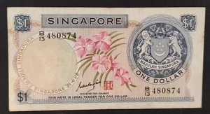 Singapour Singapor billet de 1 Dollar 1967 Pick-1 série fleurs - Foto 1 di 2