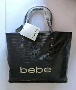 Bebe Fabiola Croc Tote 3-Piece Set W/ Pouch & Wallet; Black; Brand New W/ Tags. - Picture 1 of 11