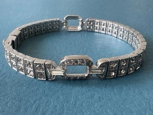 ANTIQUE 1917 ART DECO .925 STERLING SILVER AND DIAMONDS BRACELET SIZE 7” - Picture 1 of 13