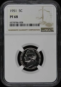 1951 Jefferson Nickel 5C NGC PR68 - Picture 1 of 2