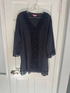 Isaac Mizrahi Tunika Top schwarz Häkelborte XL - Boho elegant Baumwolle - Bild 1 von 8