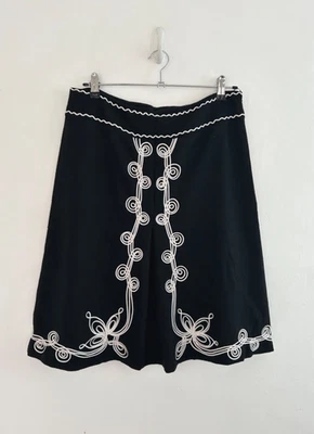 F & F Skirt Women's Ribbon Work Wool Blend A Line Black Lined Pleat Size 12 - Image 1 of 4