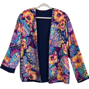 Offene Strickjacke Damen M-10/12 Blumen bunt Print Kapselgarderobe künstlerisch - Bild 1 von 8