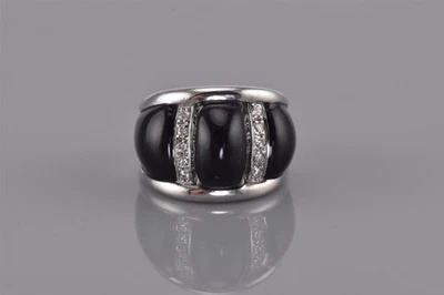 Anillo de plata esterlina AP con barras acentuadas de resina negra hinchada banda cónica 925 talla: 7 Foto 1 de 4