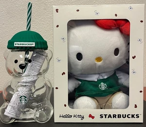 Starbucks 2025 Bearista Bear Copa Fría de Vidrio + Peluche Starbucks Hello Kitty Nuevo - Imagen 1 de 8