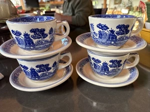 (4) Buffalo China ~ Blue Willow ~ Coffee Cups & Saucers ~ Restaurant China - Picture 1 of 12