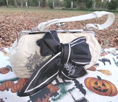   My Flat In London Cream Kiss Lock Clutch Purse With Black And White Silk Scarf - Image 1 of 4