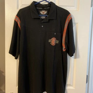Legendary Harley Davidson Motorcycles Polo Shirt Mens XL Black/Orange (VG) - Picture 1 of 8