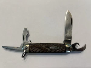 Vintage Ulster USA Scout Pocket Knife, Jigged Delrin Handle - 4 Blade Multi-Tool - Picture 1 of 15