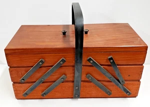 Vintage Wooden Accordion Fold Out Sewing Box with all Materials inside - Picture 1 of 7