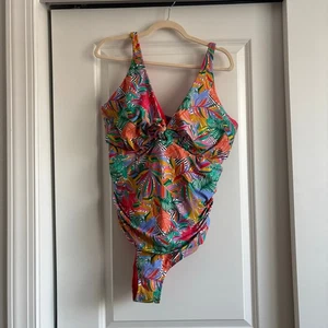 Traje de baño de una pieza colorido Birdsong para mujer acanalado talla 16J favorecedor - Imagen 1 de 8