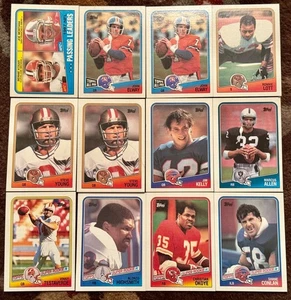 LOT OF TWELVE 1988 TOPPS FOOTBALL CARDS JOE MONTANA JOHN ELWAY VINNY TESTAVERDE - Picture 1 of 11