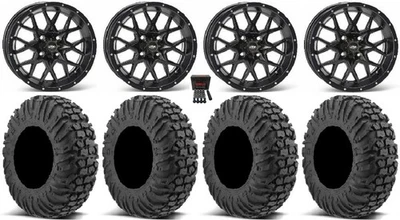 ITP Hurricane 14" Wheels Black 28" MotoVator Tires Kawasaki Teryx Mule - Image 1 of 4