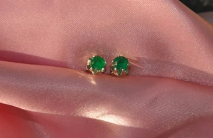 3MM ROUND NATURAL EMERALD STUD EARRINGS IN STERLING SILVER app. .50 ct. - Picture 1 of 2