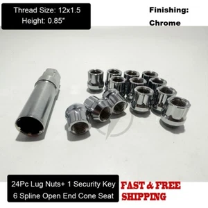 24Pc Open End Lug Nuts 12x1.5 Tapered Conical Cone Seat M12x1.5 + Security Key - Picture 1 of 5