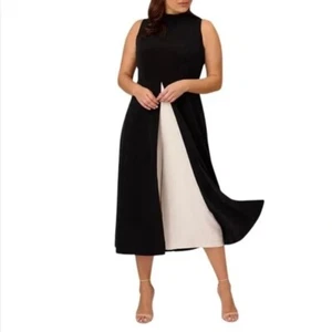Adrianna Papell Womens Jumpsuit Size 4 Black White Color Block Wide Leg Crop - Picture 1 of 10