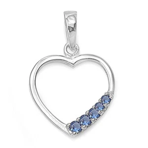 Sterling Silver High Polish Promise Heart Blue Simulated Pendant Charm - Picture 1 of 2