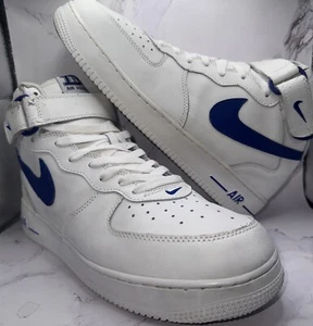 VTG 2003 Nike Air Force 1 Mid White Sport Royal Blue Mens 12 D-Town 306352-142 - Picture 1 of 24