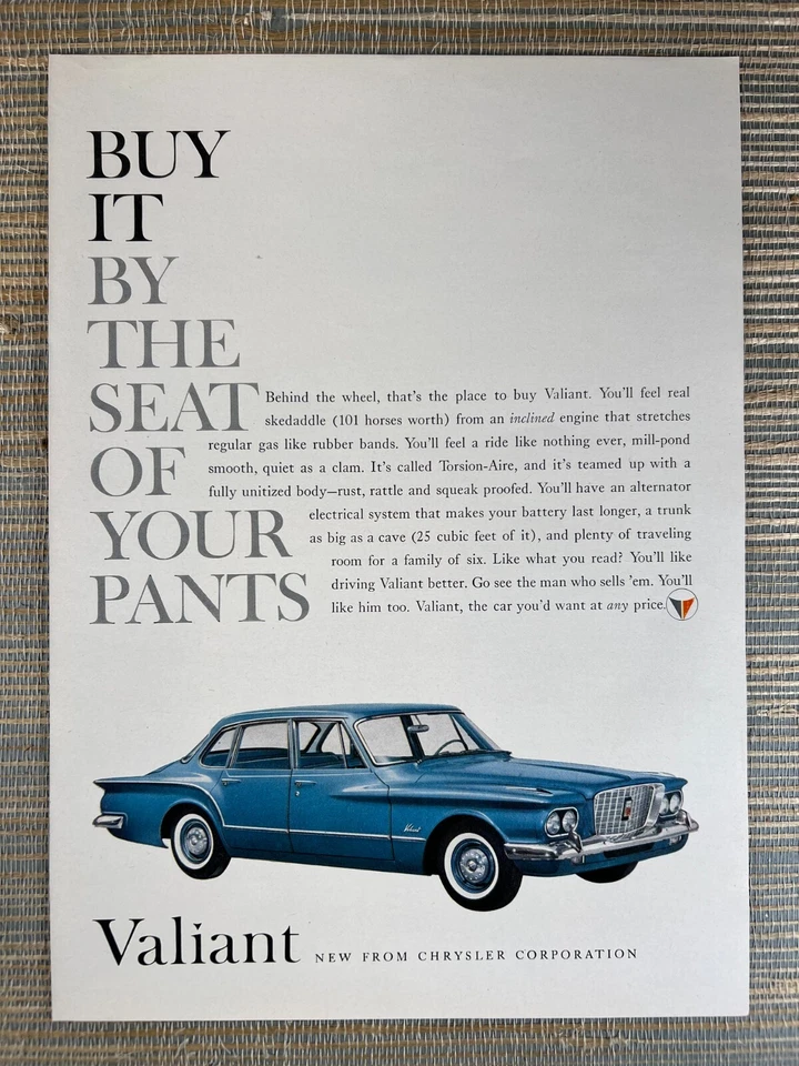 Anuncio impreso vintage Chrysler Valiant Car Torsion-Aire 1960 Foto 1 de 1