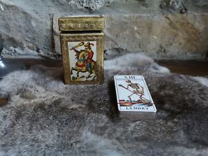 Vintage Italian wood Tarot Card Box & AG Müller cards (new and sealed) 