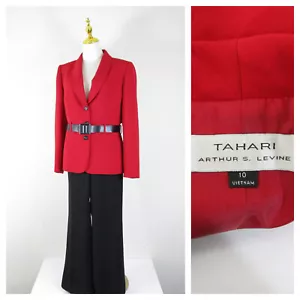 Tahari Damen-Hose einfarbig schwarz rot mit Gürtel Größe 10 formelle Geschäftskarriere - Bild 1 von 13