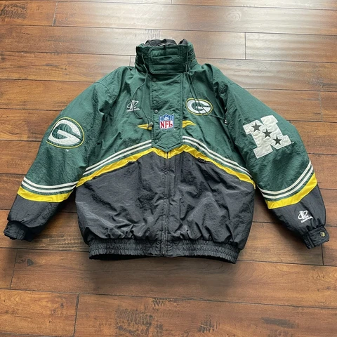 Green Bay Packers NFL Vintage 90s Logo Athletic Pro Line Hooded Zip Jacket Sz L Cover