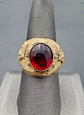Anillo Piedra Roja Oro Amarillo 14kt GF Segunda Guerra Mundial Marina de los Estados Unidos, Talla 8.5 Foto 1 de 4