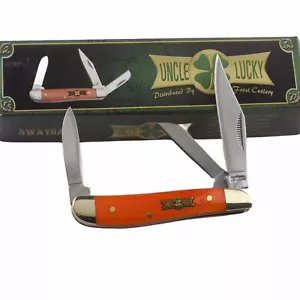 Frost Uncle Lucky Swayback Orange Bone Folding Pocket Knife - Picture 1 of 6