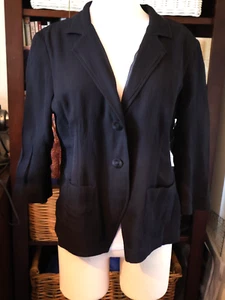 Eileen Fisher Lightweight Silk Crinkled 3/4 Sleeves Blazer Black Womens LG - Picture 1 of 5