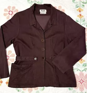 FLAX Jacket Small Dark Brown Rayon Cotton Button Up Tapered Waist - Picture 1 of 10