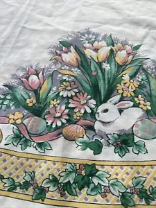Easter Spring Bunnies Tulips Pastel Cloth Tablecloth Round 70 “cotton Blend - Picture 1 of 15