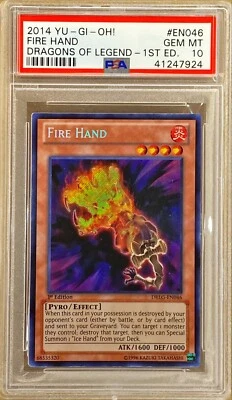 Yu-Gi-Oh! PSA 10 - 1ST ED. 'Fire Hand' DRLG-EN046 - SECRET RARE - ONLY ONE - Image 1 of 3