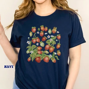 Strawberry T Shirt Cottagecore Botanical Gardening Gift Womens Top Graphic Tee - Picture 1 of 11