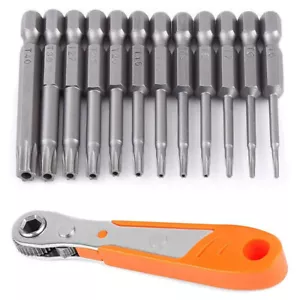 13pcs Magnetic Torx Bit Set Impact Driver Drill Bits Ratchet Screwdriver Handle - Picture 1 of 8