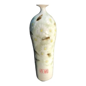 CELADON GRÜNE JADE GLASIERTE KERAMIK KERAMIK GROSSE GÄNSEBLÜMCHEN VASE SIGNIERT - Bild 1 von 11