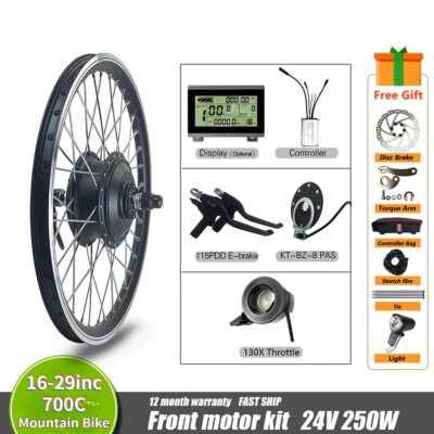 24V 250W Ebike Front Brushless Gear Hub Motor Conversion Kit 16-29er 700C Wheel - Image 1 of 4