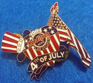 LAS VEGAS HOTEL AMERICAN 4th JULY 04 HEART FLAG & HAT GUITAR Hard Rock Cafe PIN - Picture 1 of 1