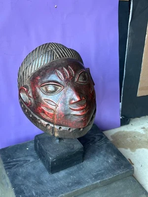 Vintage Yoruba Gelede Mask Red Pigment Nigeria Tribal Dance Mask 9" - Image 1 of 4