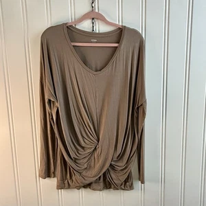 Express Twist Front Relaxed Long Sleeve Tee Size Large Tan - Picture 1 of 3