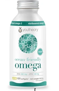 Youtheory Ocean Friendly Omega-3 Algae Oil DHA 450mg EPA 140mg Health 120Tablets - Picture 1 of 6