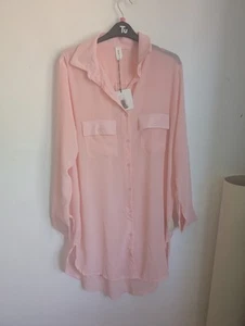 My Style Peach Long Sleeve Chiffon Shirt Dress No Belt One Size Bnwt (T18) - Picture 1 of 9