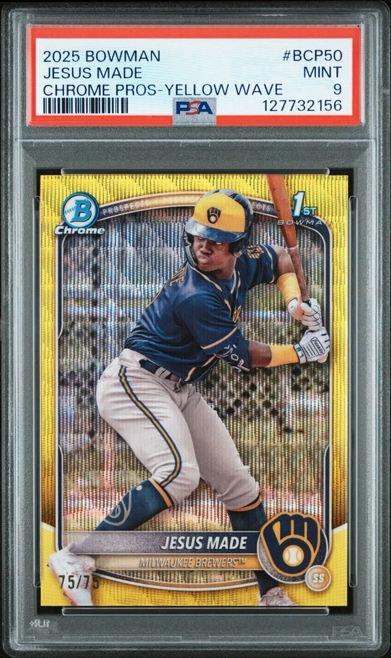 2025 Bowman Chrome 1st Jesus Made Yellow Wave Refractor PSA 9 #BCP50 - Image 1 of 1