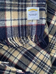 James Pringle Scotland All Wool Rug Navy Stewart Tartan Blanket 120x150cm (B7 - Picture 1 of 8